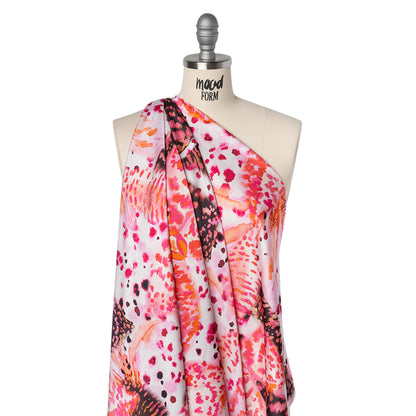 Polyester Satin - Vivid Pink, Orange and Black Abstract Florals and Spots - Mood Exclusive Mirage Botanique Print