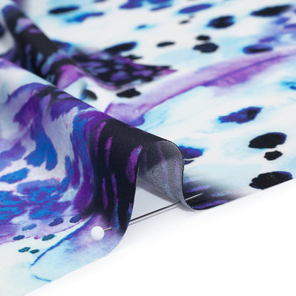 Polyester Satin - Purple, Blue and Black Abstract Florals and Spots - Mood Exclusive Mirage Botanique Print