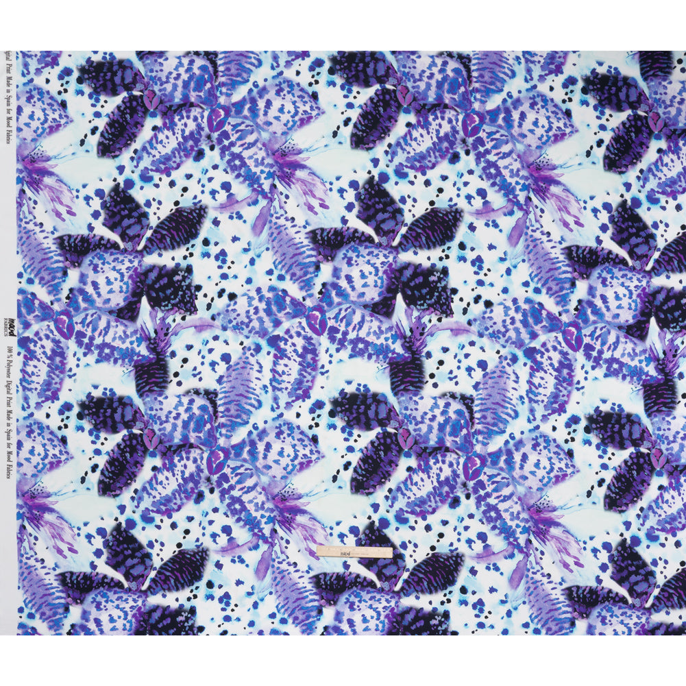 Polyester Satin - Purple, Blue and Black Abstract Florals and Spots - Mood Exclusive Mirage Botanique Print