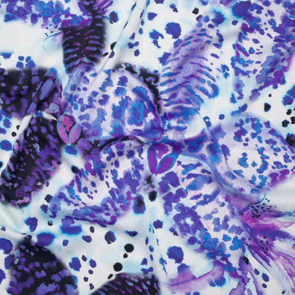Polyester Satin - Purple, Blue and Black Abstract Florals and Spots - Mood Exclusive Mirage Botanique Print