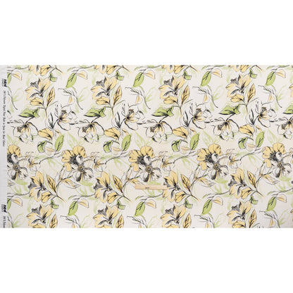 Polyester Satin - Pale Yellow, Sage Green and Black Sketched Florals - Mood Exclusive A Study of Spring Print