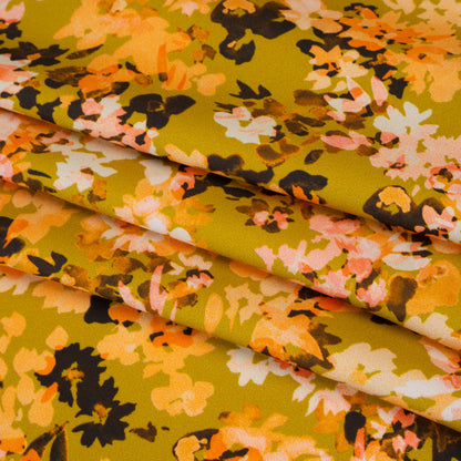 Polyester Satin - Chartreuse, Pale Orange and White Floral - Mood Exclusive Petal Confetti Print
