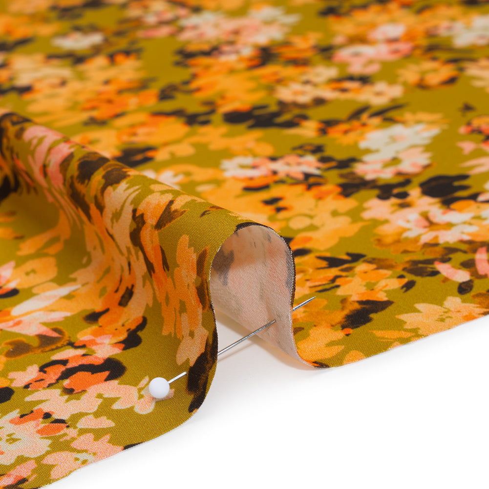 Polyester Satin - Chartreuse, Pale Orange and White Floral - Mood Exclusive Petal Confetti Print