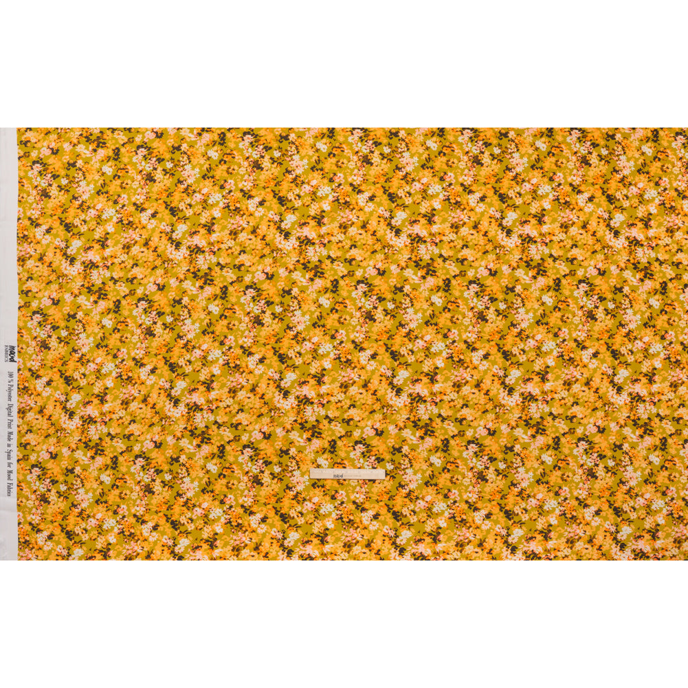 Polyester Satin - Chartreuse, Pale Orange and White Floral - Mood Exclusive Petal Confetti Print
