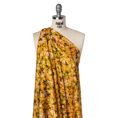 Polyester Satin - Chartreuse, Pale Orange and White Floral - Mood Exclusive Petal Confetti Print