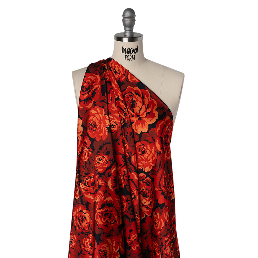 Polyester Satin - Scarlet Red, Burgundy and Black Roses - Mood Exclusive Midnight Muse Print