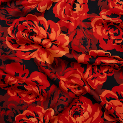 Polyester Satin - Scarlet Red, Burgundy and Black Roses - Mood Exclusive Midnight Muse Print