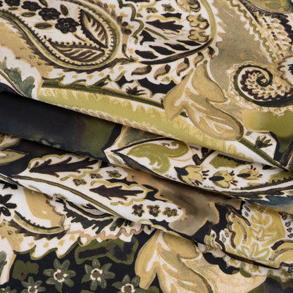 Polyester Satin - Brown, Beige and Olive Green Paisley - Mood Exclusive Drifting Dream Print