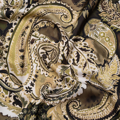 Polyester Satin - Brown, Beige and Olive Green Paisley - Mood Exclusive Drifting Dream Print