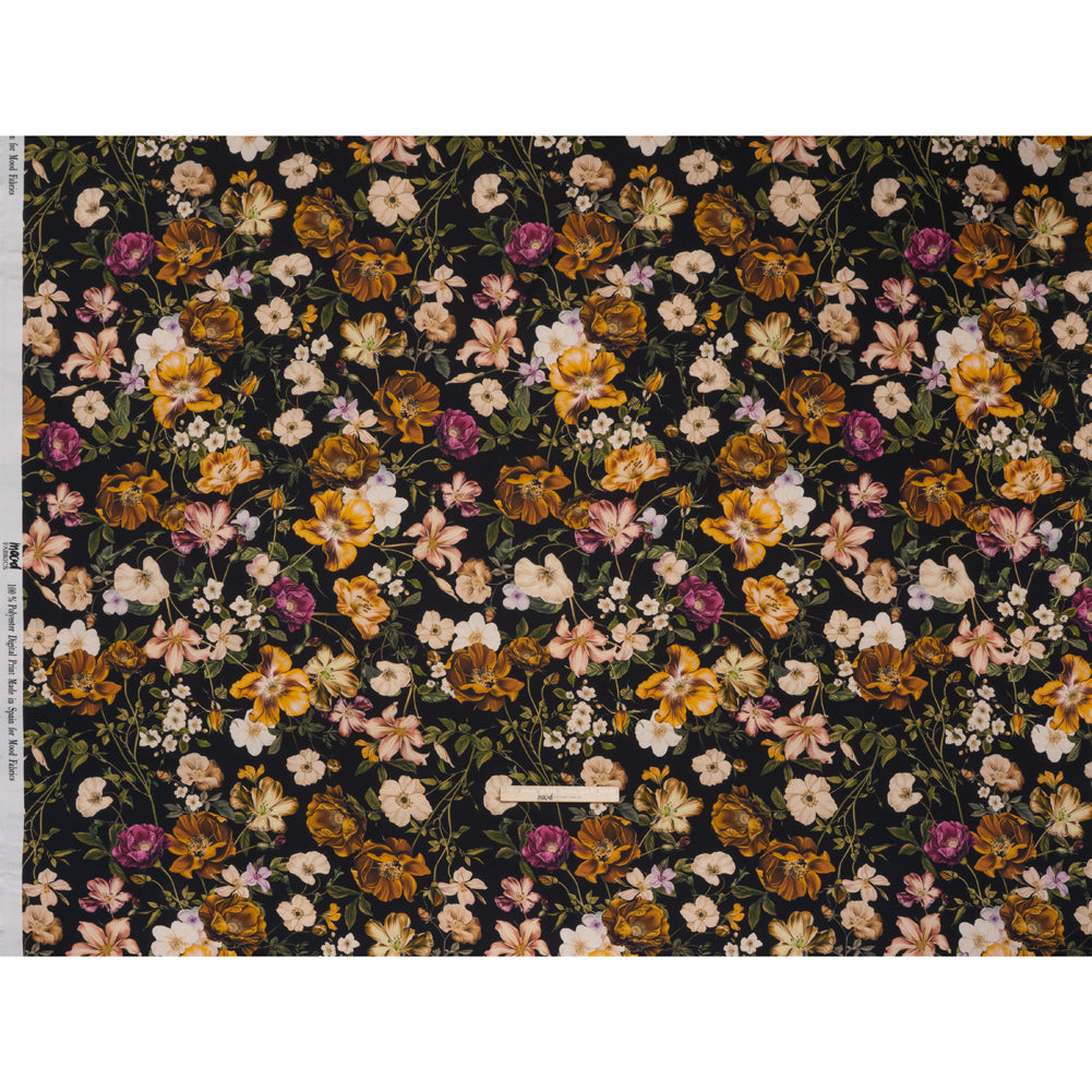 Polyester Satin - Mustard Yellow, Green and Black Floral - Mood Exclusive Garden Tangle Print