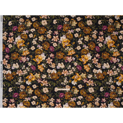 Polyester Satin - Mustard Yellow, Green and Black Floral - Mood Exclusive Garden Tangle Print