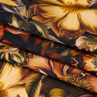 Polyester Satin - Peach, Green and Brown Floral - Mood Exclusive Camouflora Print