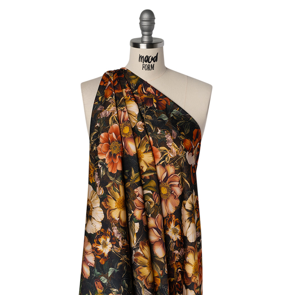 Polyester Satin - Peach, Green and Brown Floral - Mood Exclusive Camouflora Print