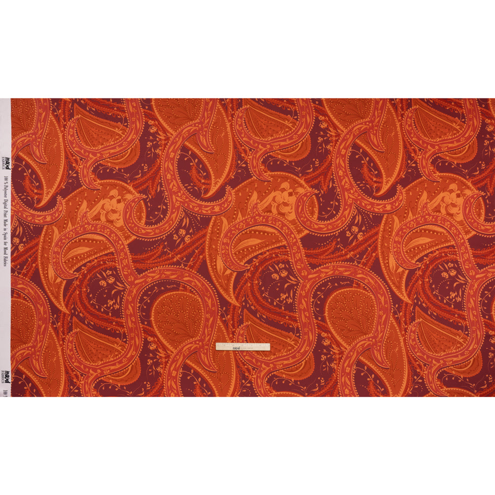 Polyester Satin - Burnt Orange, Dark Red and Peach Paisley Floral - Mood Exclusive Harvest Harmonies Print