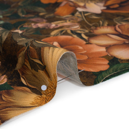 Linen and Rayon Woven - Orange, Dark Green and Brown Lush Floral - Mood Exclusive Camouflora Print