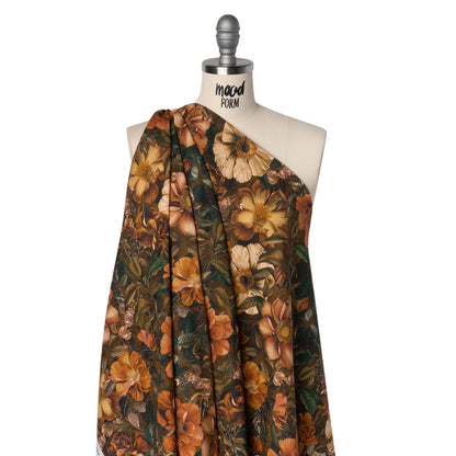 Linen and Rayon Woven - Orange, Dark Green and Brown Lush Floral - Mood Exclusive Camouflora Print