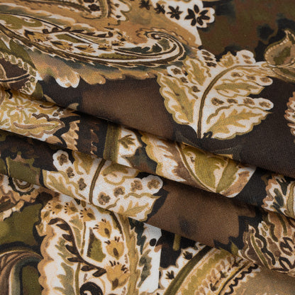 Linen and Rayon Woven - Brown, Beige and Olive Green Paisley - Mood Exclusive Drifting Dream Print