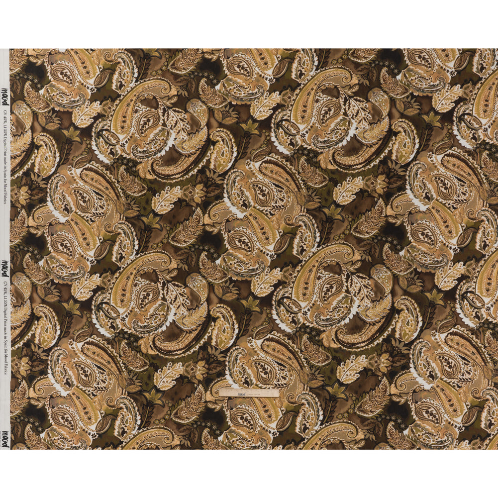 Linen and Rayon Woven - Brown, Beige and Olive Green Paisley - Mood Exclusive Drifting Dream Print - Full