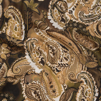 Linen and Rayon Woven - Brown, Beige and Olive Green Paisley - Mood Exclusive Drifting Dream Print