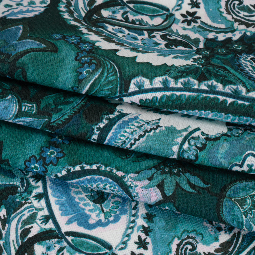 Linen and Rayon Woven - Blue, Green and Teal Paisley - Mood Exclusive Drifting Dream Print
