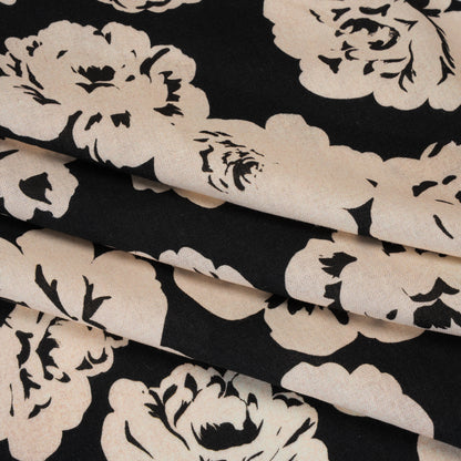 Linen and Rayon Woven - Cream and Black Roses - Mood Exclusive Midnight Muse Print