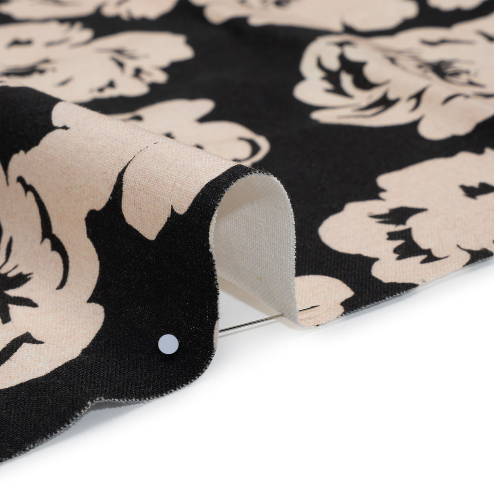 Linen and Rayon Woven - Cream and Black Roses - Mood Exclusive Midnight Muse Print