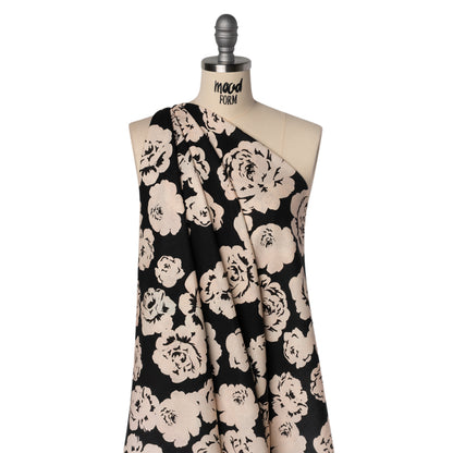 Linen and Rayon Woven - Cream and Black Roses - Mood Exclusive Midnight Muse Print