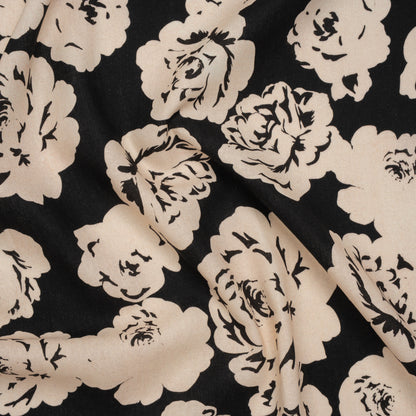 Linen and Rayon Woven - Cream and Black Roses - Mood Exclusive Midnight Muse Print