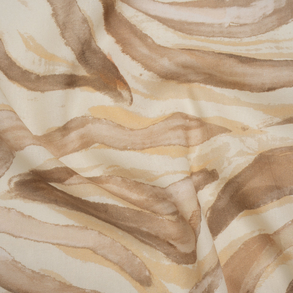 Linen and Rayon Woven - Beige, Brown and Cream Painterly Animal Stripes - Mood Exclusive Safari Sweep Print