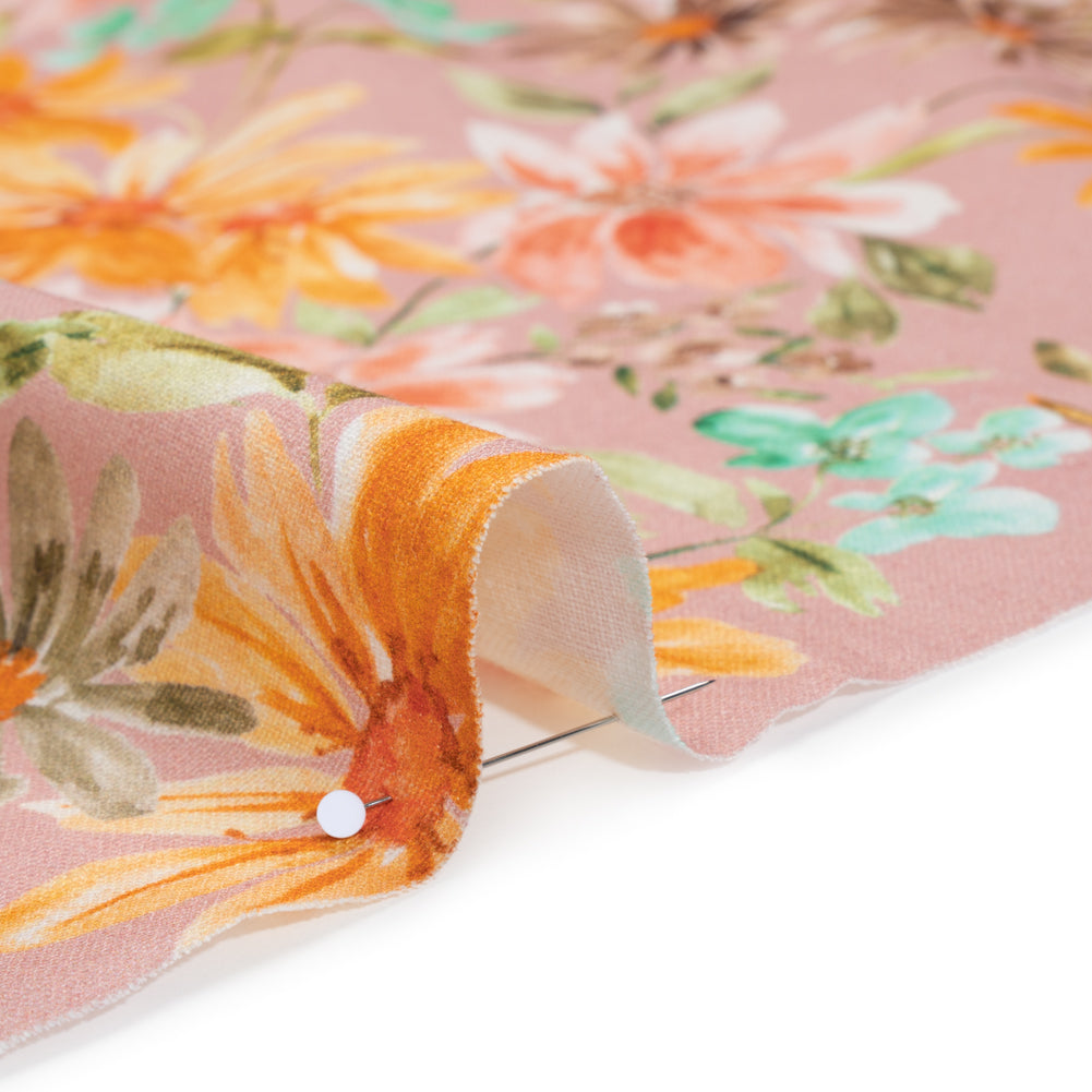 Linen and Rayon Woven - Dusty Pink, Orange and Olive Green Floral - Mood Exclusive First Blush Print