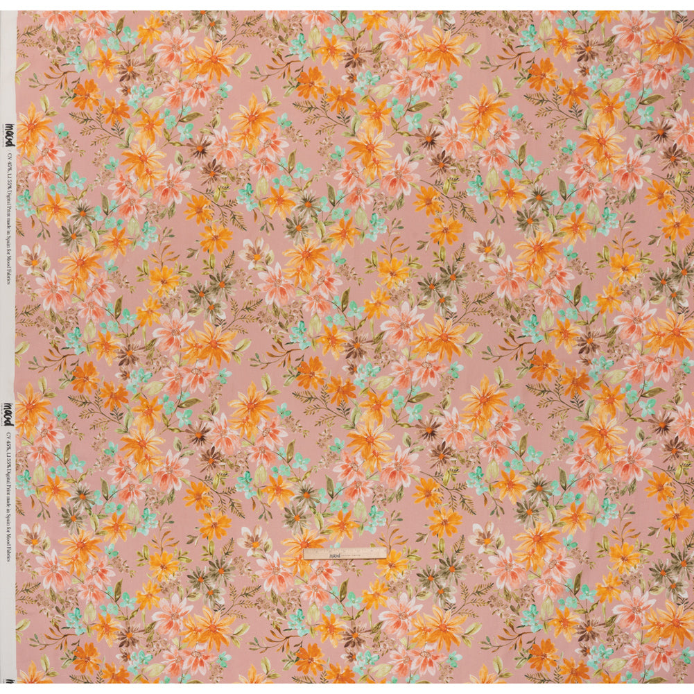 Linen and Rayon Woven - Dusty Pink, Orange and Olive Green Floral - Mood Exclusive First Blush Print