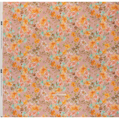 Linen and Rayon Woven - Dusty Pink, Orange and Olive Green Floral - Mood Exclusive First Blush Print