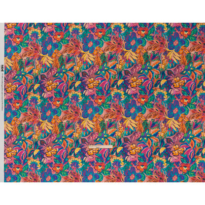 Linen and Rayon Woven - Hot Pink, Orange and Ultramarine Blue Bold Flowers - Mood Exclusive Electric Eden Print