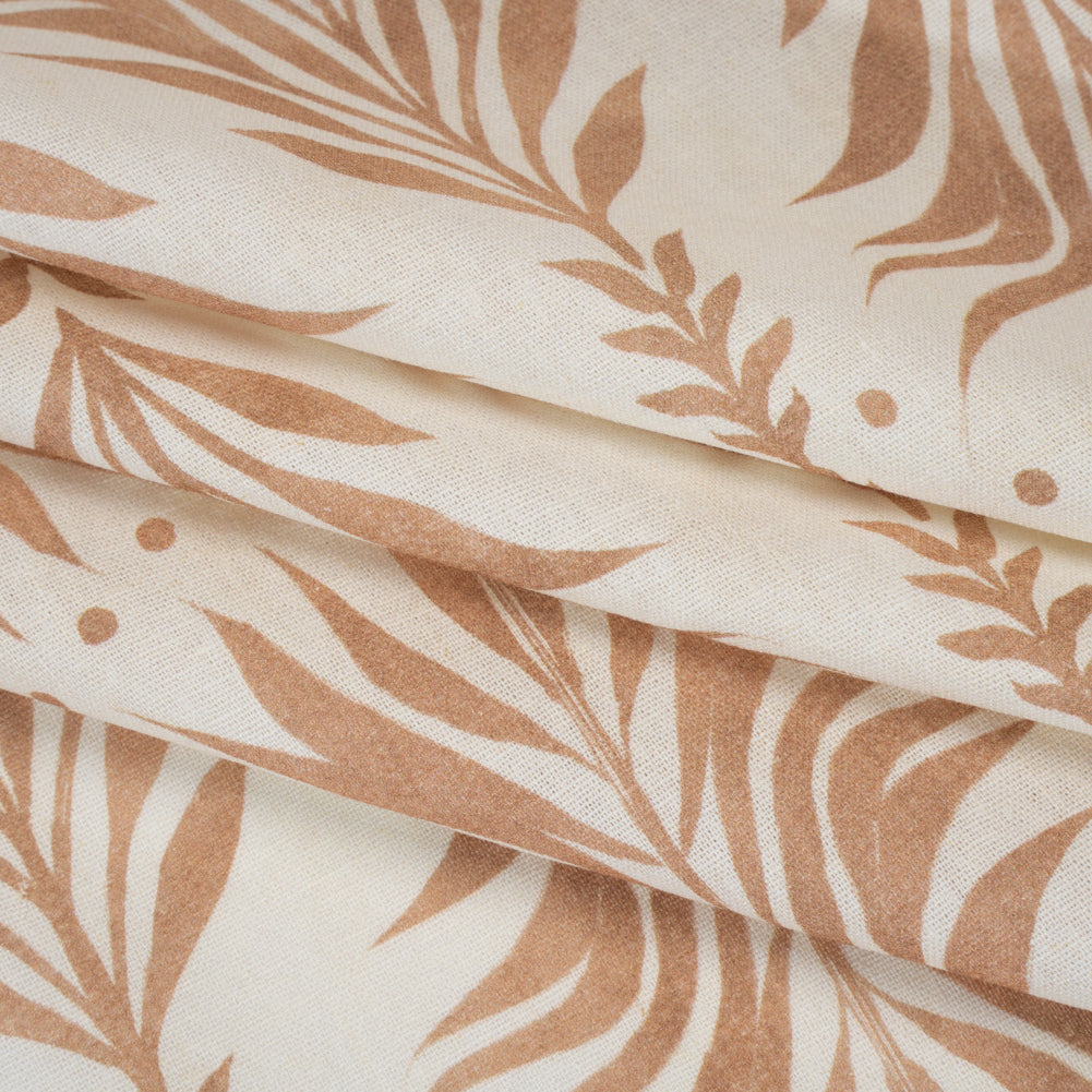 Linen and Rayon Woven - Beige and Cream Palm Leave Lines - Mood Exclusive Palm Parade Print
