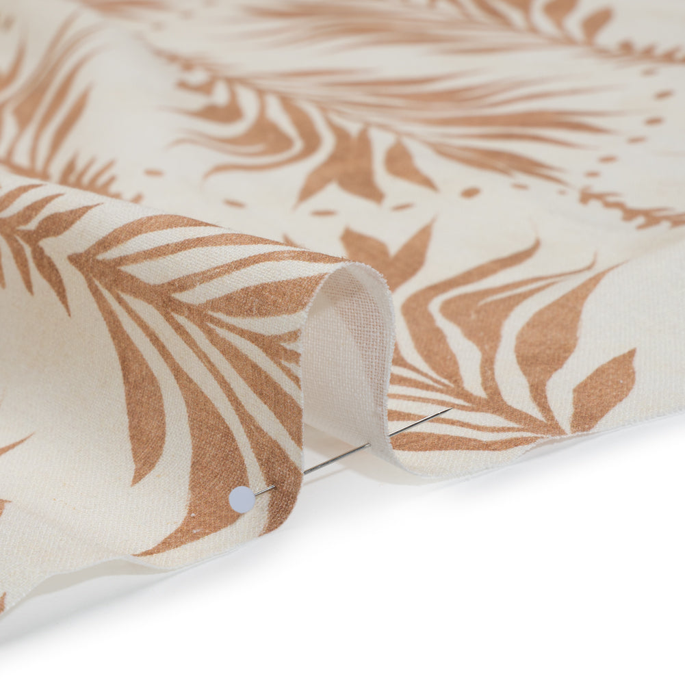 Linen and Rayon Woven - Beige and Cream Palm Leave Lines - Mood Exclusive Palm Parade Print