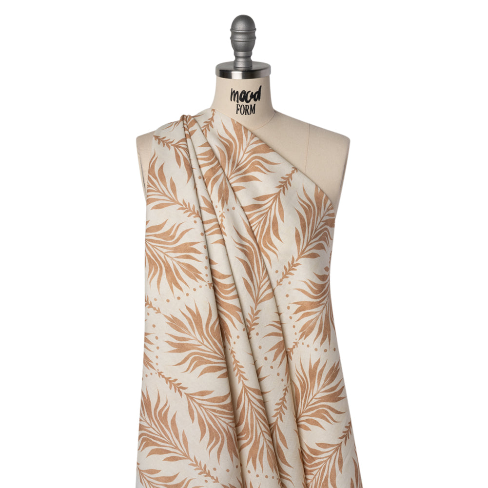 Linen and Rayon Woven - Beige and Cream Palm Leave Lines - Mood Exclusive Palm Parade Print