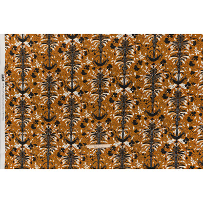 Linen and Rayon Woven - Burnt Orange, Black and White Palm Tree Stripes - Mood Exclusive Palm Prestige Print