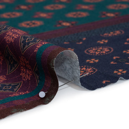 Linen and Rayon Woven - Teal, Navy and Plum Medallion Patchwork - Mood Exclusive Sultan’s Splendor Print