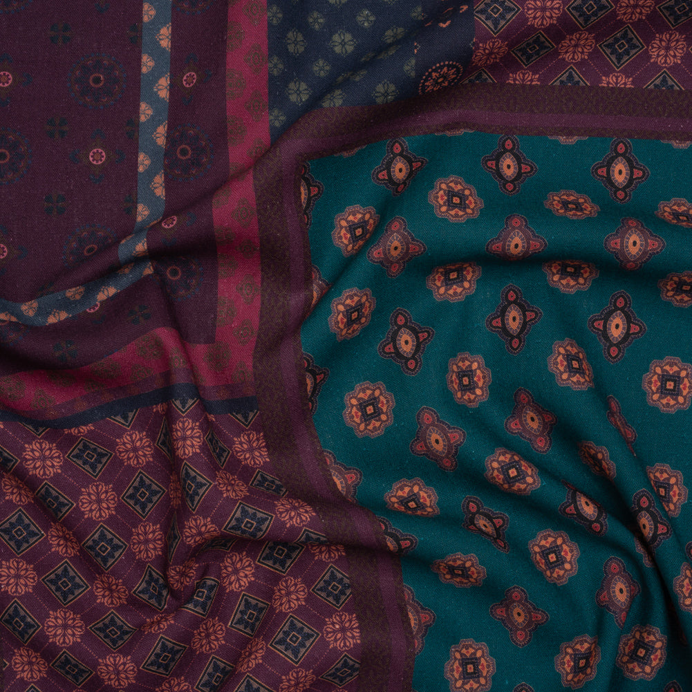 Linen and Rayon Woven - Teal, Navy and Plum Medallion Patchwork - Mood Exclusive Sultan’s Splendor Print