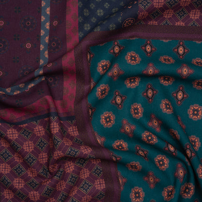 Linen and Rayon Woven - Teal, Navy and Plum Medallion Patchwork - Mood Exclusive Sultan’s Splendor Print