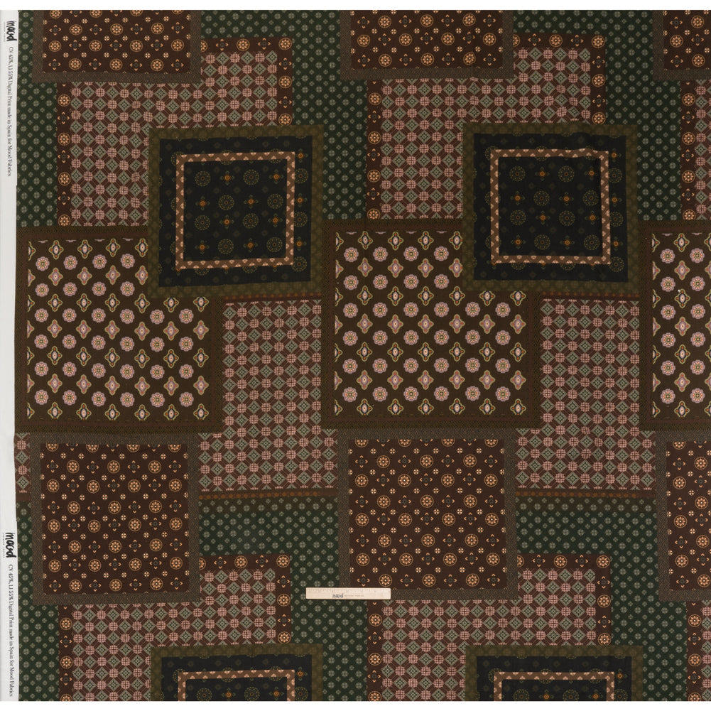 Linen and Rayon Woven - Brown, Dark Green and Olive Medallion Patchwork - Mood Exclusive Sultan’s Splendor Print