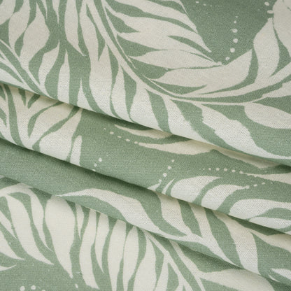 Linen and Rayon Woven - Celadon Green and Cream Flowing Vines - Mood Exclusive Twining Tendrils Print Folded