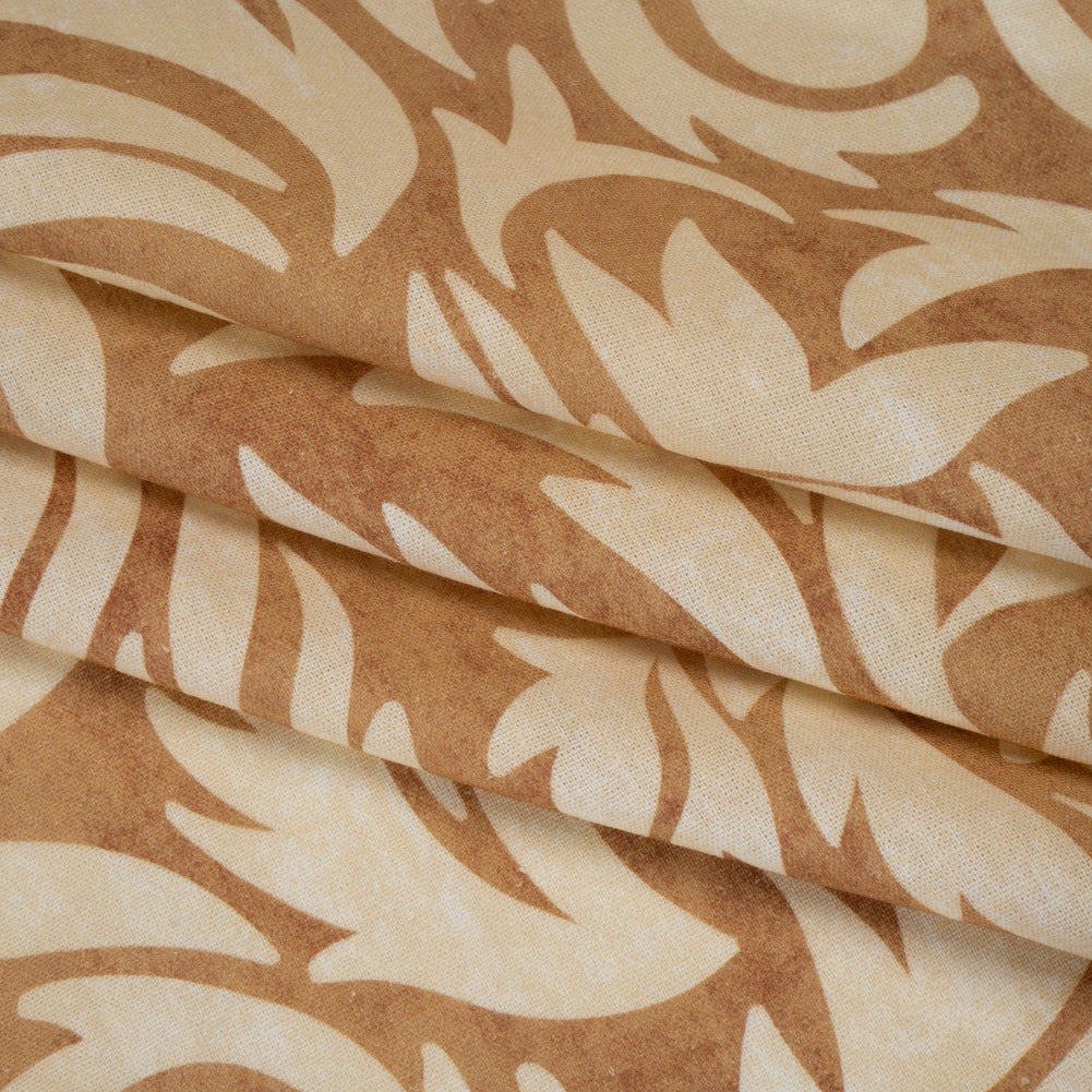 Linen and Rayon Woven - Beige and Tan Leafy Swirls - Mood Exclusive Windswept Sands Print