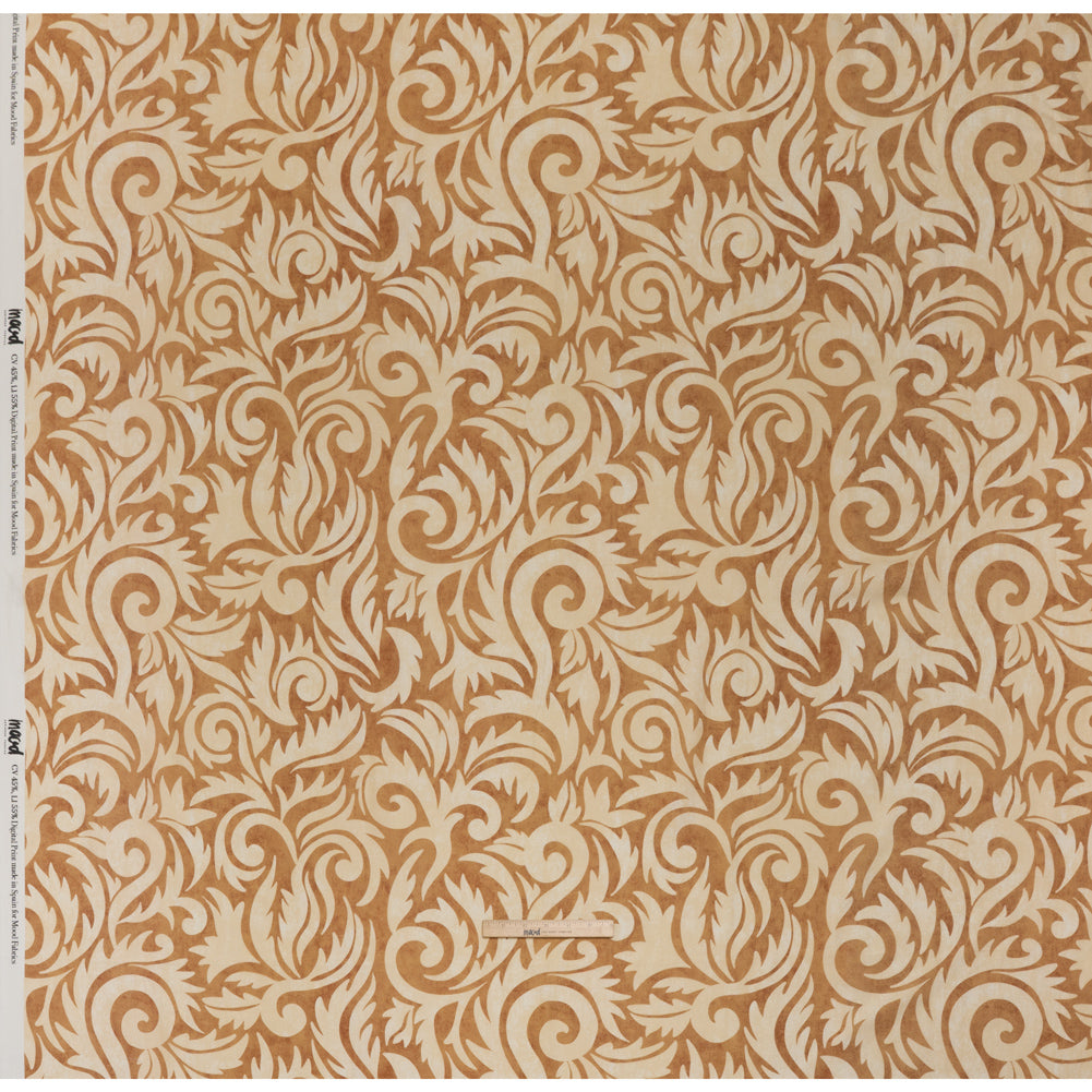 Linen and Rayon Woven - Beige and Tan Leafy Swirls - Mood Exclusive Windswept Sands Print