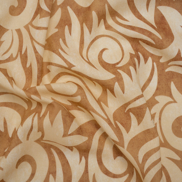 Linen and Rayon Woven - Beige and Tan Leafy Swirls - Mood Exclusive Windswept Sands Print