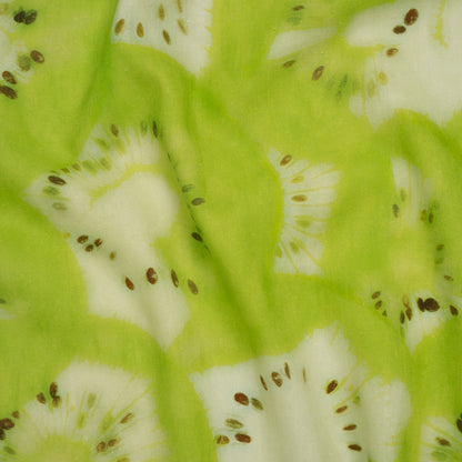 Linen and Rayon Woven - Lime Green and Brown Hazy Kiwi Fruits - Mood Exclusive Kiwi Crush Print
