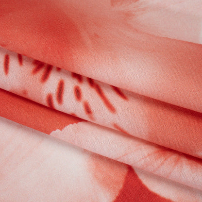 Linen and Rayon Woven - Coral Red and White Hazy Tiger Lilies Floral - Mood Exclusive Hazy Daze Print