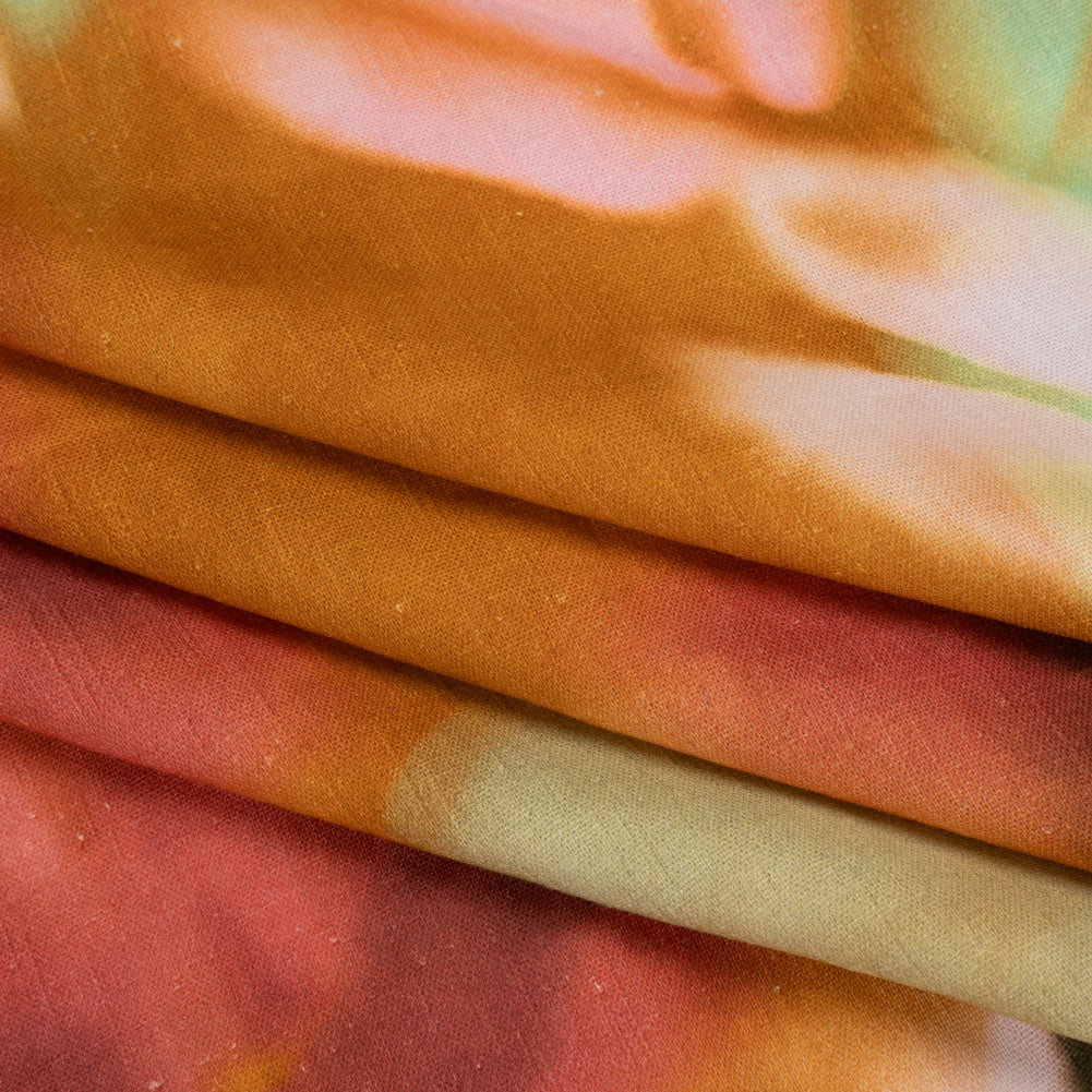 Linen and Rayon Woven - Burnt Orange, Seafoam Green and Wine Red Hazy Florals - Mood Exclusive Midsummer Mirage Print
