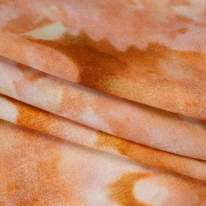 Linen and Rayon Woven - Burnt Orange, Peachy Pink and Soft Green Abstracted Soft Florals - Mood Exclusive Fairy Flare Print
