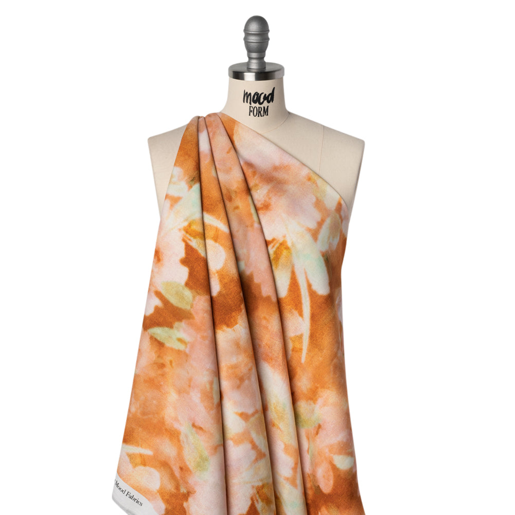 Linen and Rayon Woven - Burnt Orange, Peachy Pink and Soft Green Abstracted Soft Florals - Mood Exclusive Fairy Flare Print